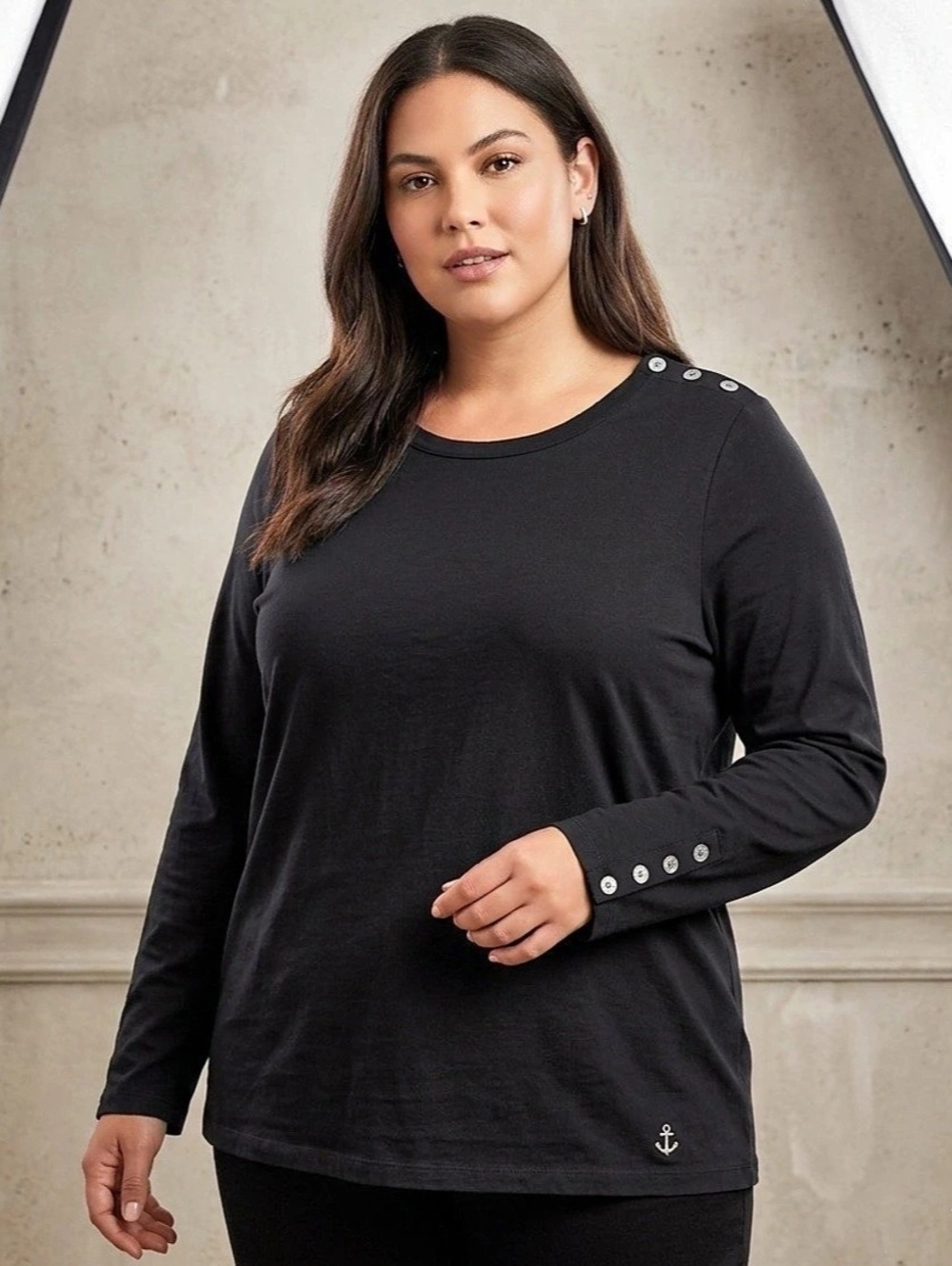 Nautica Long Sleeve Button Detail Top in Black XXL